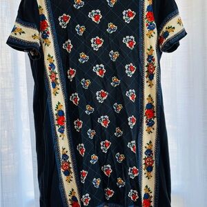 Tory Burch Navy Dress with Red and Cream Floral Pattern